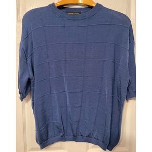 Daniel Gray Mens XXL Slate Blue Textured Grid Short Sleeve Knit Sweater Rayon